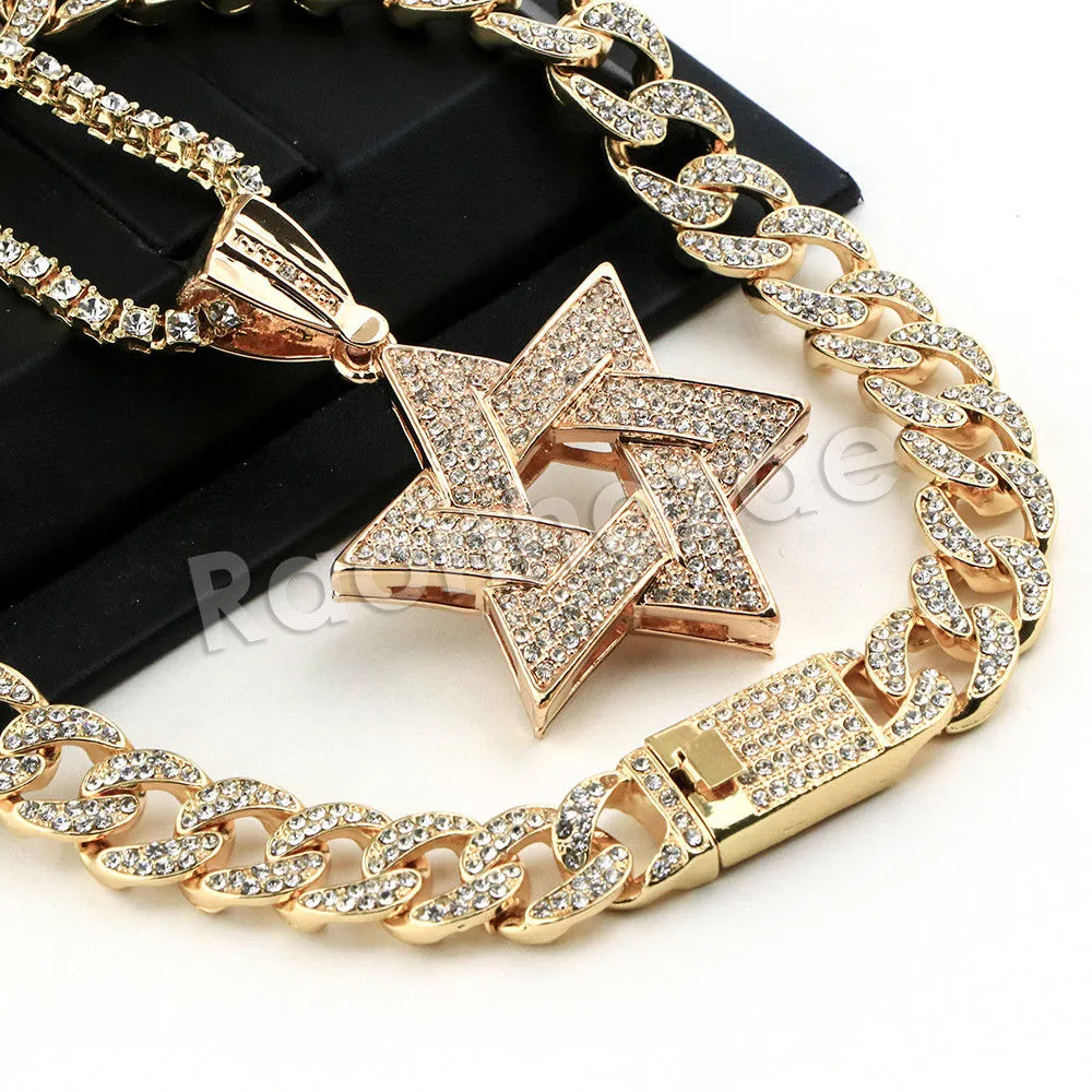 Hip Hop Quavo Star of David Miami Cuban Choker Tennis Chain Necklace L31