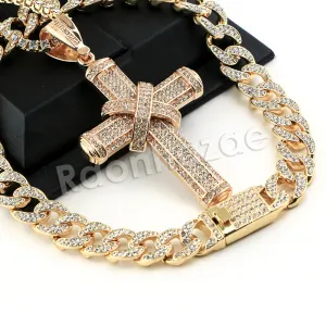 Hip Hop Quavo TIED CROSS Miami Cuban Choker Tennis Chain Necklace L22