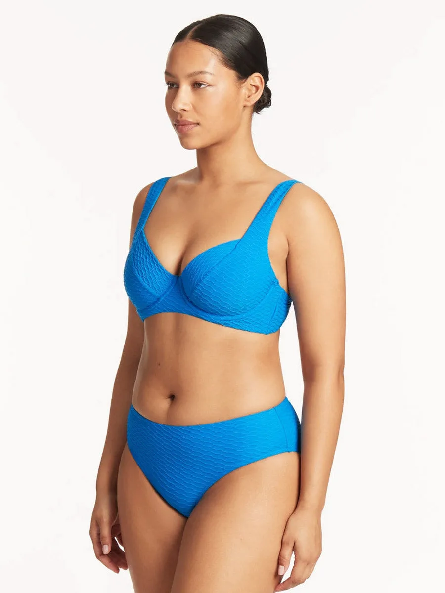 Honeycomb Mid Bikini Bottom in Capri