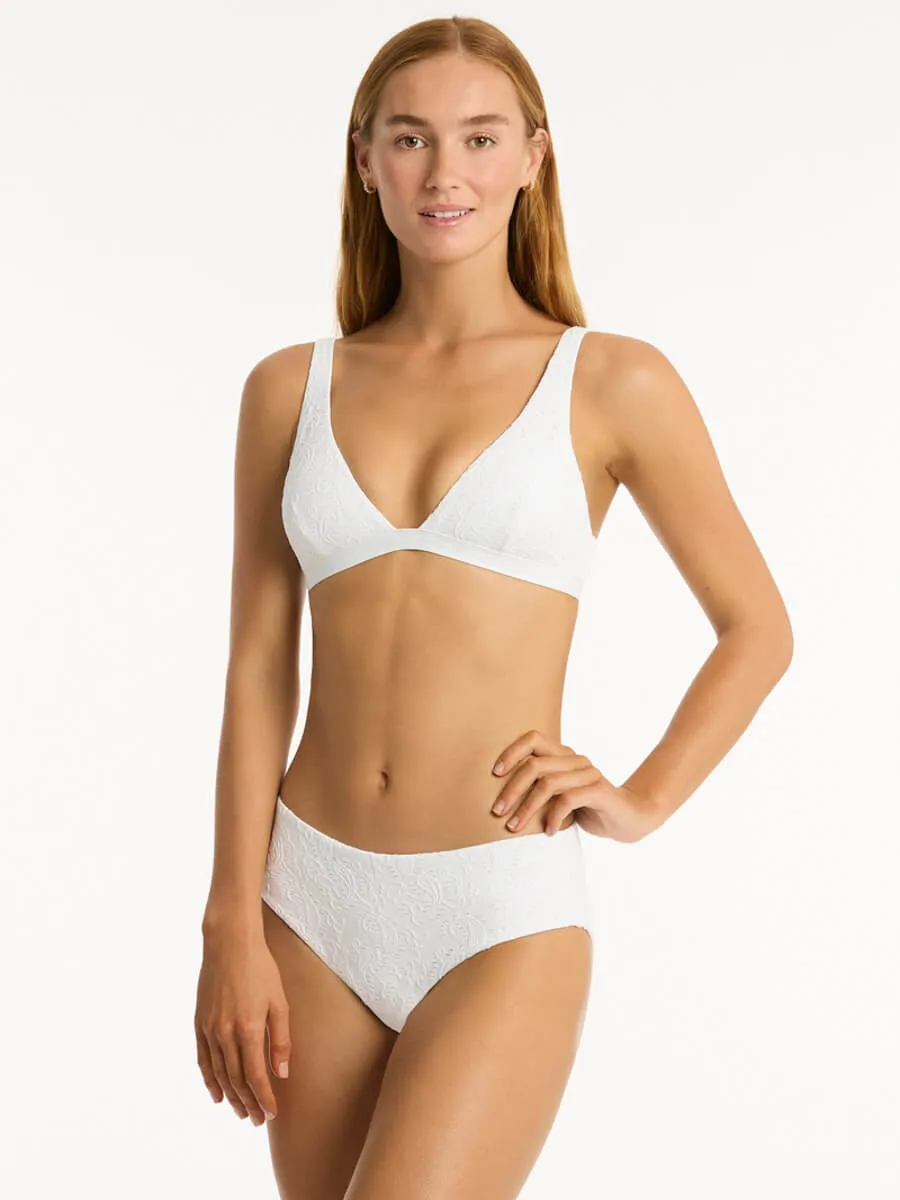 Interlace Mid Bikini Bottom in White