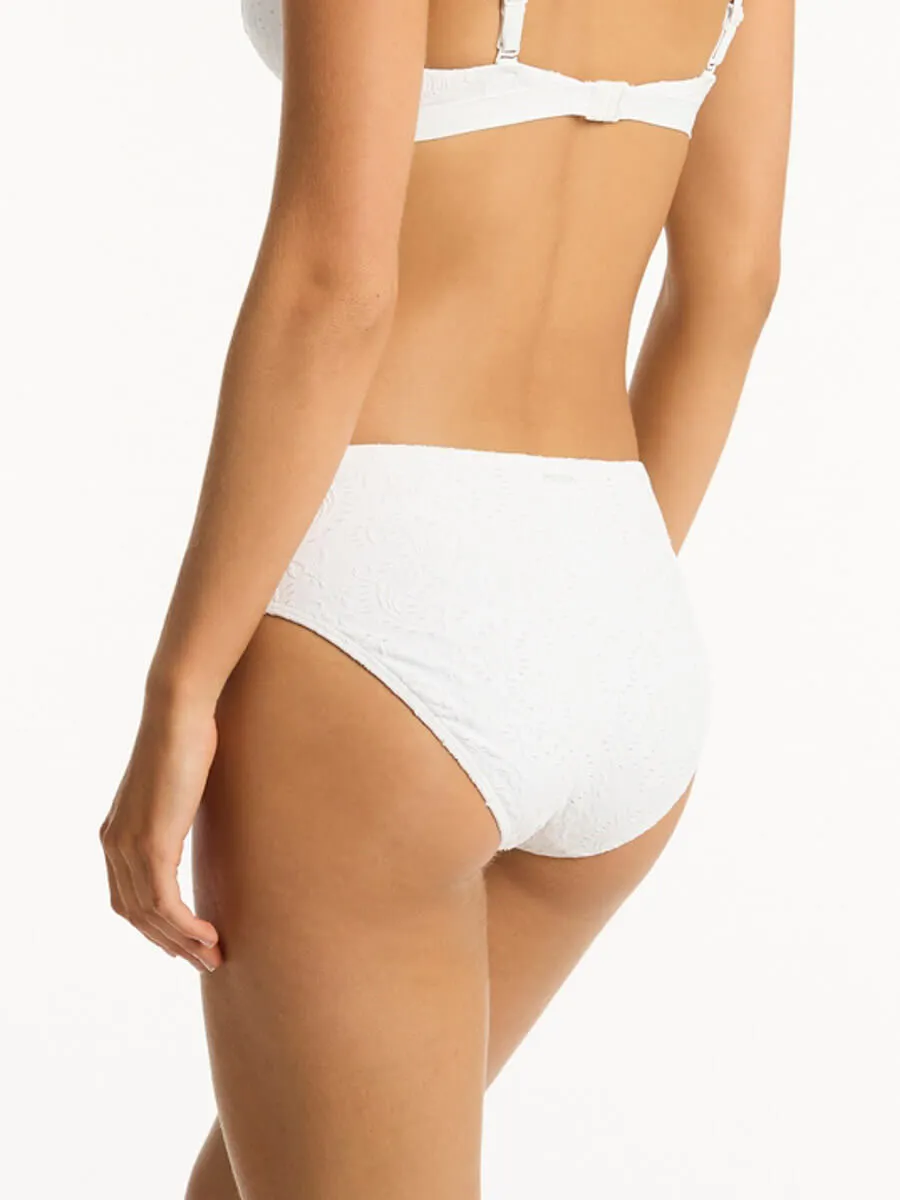 Interlace Mid Bikini Bottom in White