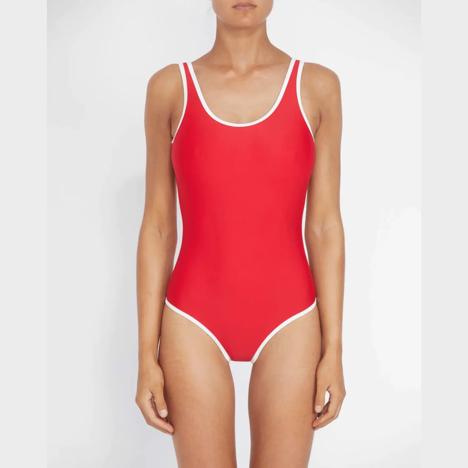 Its Now Cool Red & White Contrast Backless Duo One Piece INC066