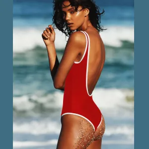 Its Now Cool Red & White Contrast Backless Duo One Piece INC066