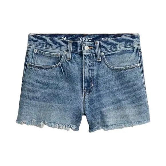 J. Crew Cut Off Denim Jean Shorts Relaxed Mid Rise NWT #BF378 Sz 27 Summer