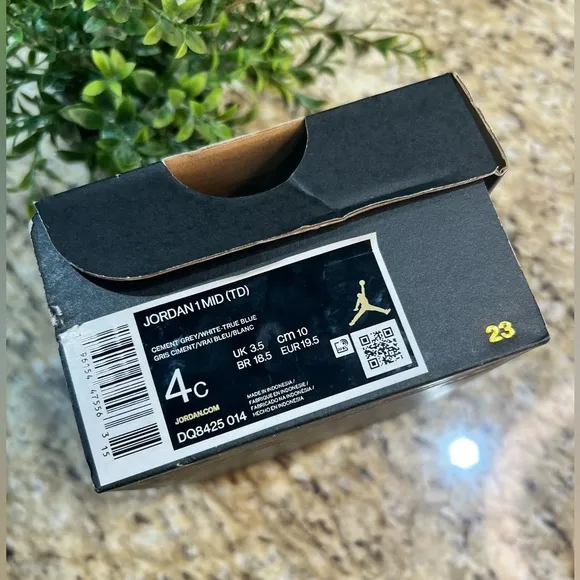 Jordan 1 Mid Toddler Sneaker Cement Grey / White-True Blue 4C