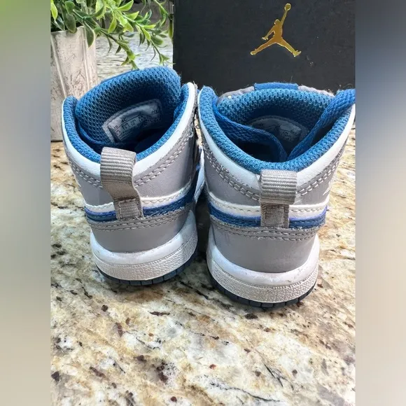 Jordan 1 Mid Toddler Sneaker Cement Grey / White-True Blue 4C