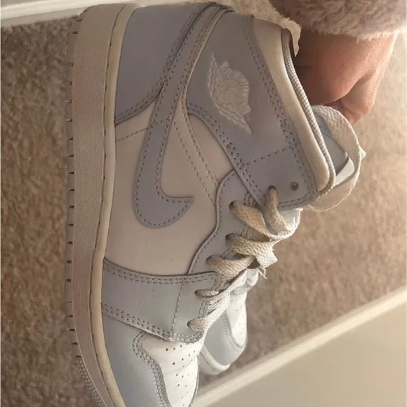 Jordan AJ 1 Fund Mid Kids' Shoes - White/periwinkle blue Size 4