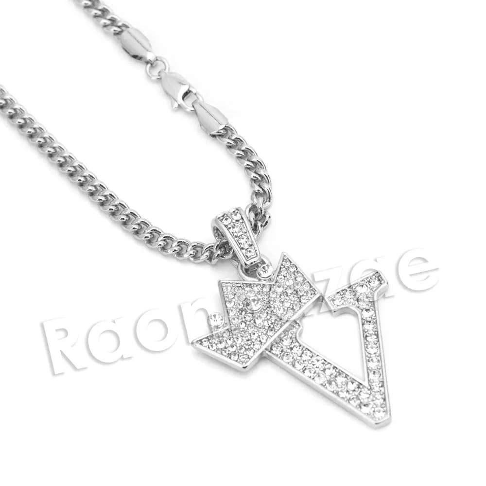 King Crown V Initial Pendant Necklace Set.
