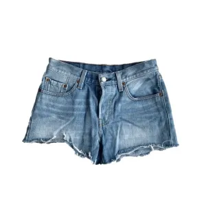 Levi's 501 Mid Rise Hidden Button Fly Cut Off Medium Wash Denim Jean Shorts
