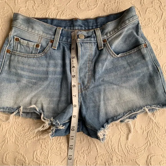 Levi's 501 Mid Rise Hidden Button Fly Cut Off Medium Wash Denim Jean Shorts