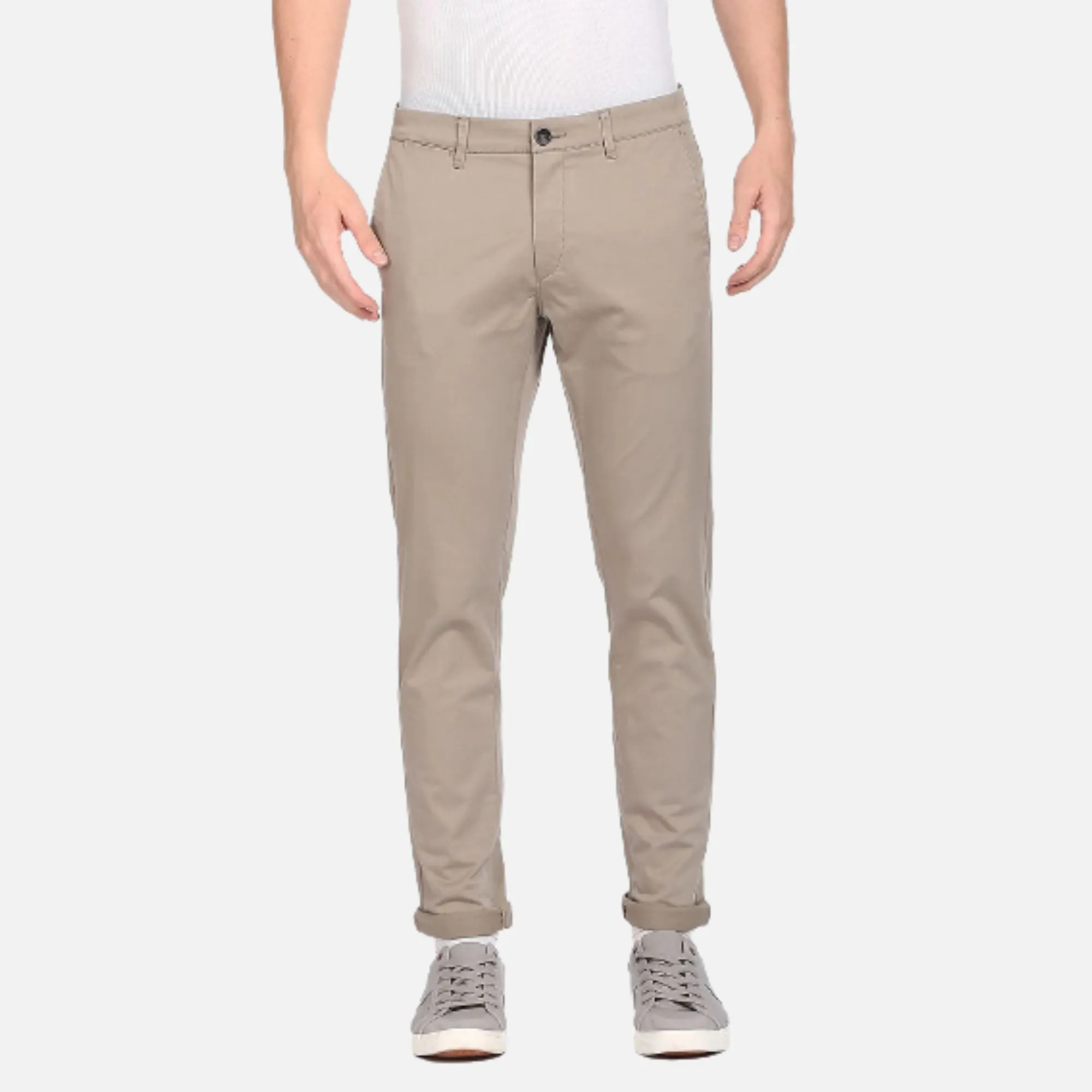 Light Olive Mid Rise Solid Casual Trousers