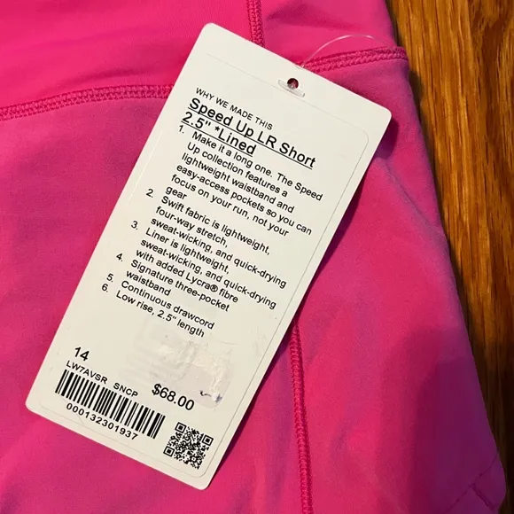 Lululemon Speed Up LR Low Rise Short 2.5&quot; Lined SNCP Sonic Pink Size 14 NWT
