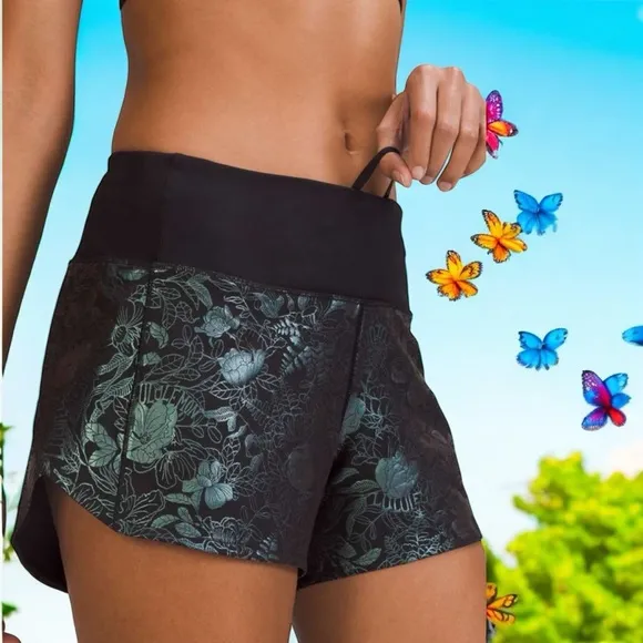 Lululemon Speed Up Mid-Rise Lined Short 4&quot; Logo Flourish Black Iridescent Foil 2