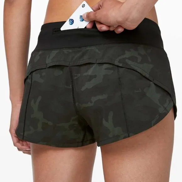 Lululemon Speed Up Short *2.5&quot; Incognito Camo Multi Gator Green / Black