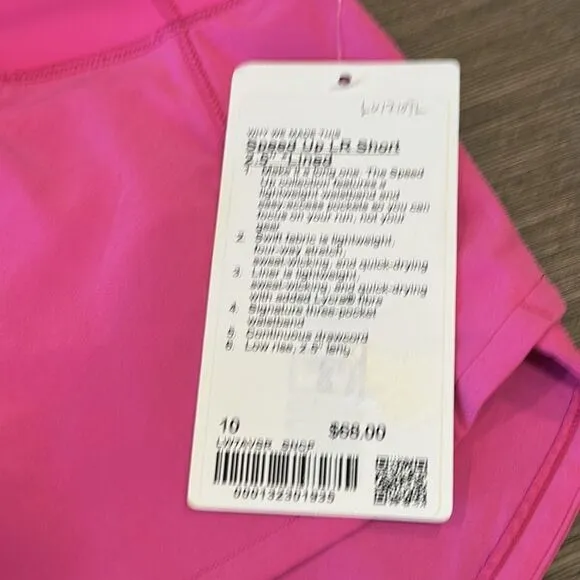 Lululemon Speed Up Low-Rise Short 2.5&quot; Sonic Pink‎ size 10 NWT shorts 💝