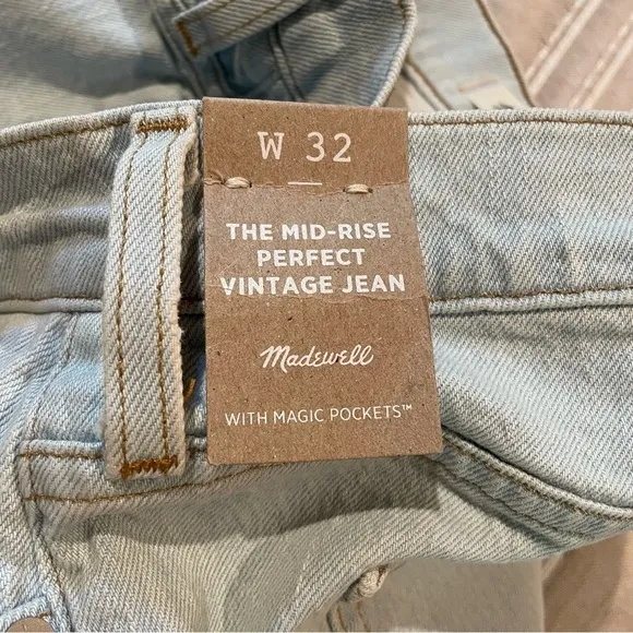 Madewell The Mid Rise Perfect Vintage Jean in Fitzgerald Wash 32 Plus Size NWT