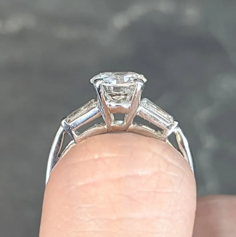 Mid-Century 1.45 CTW Round Diamond Platinum Engagement Vintage Ring GIA