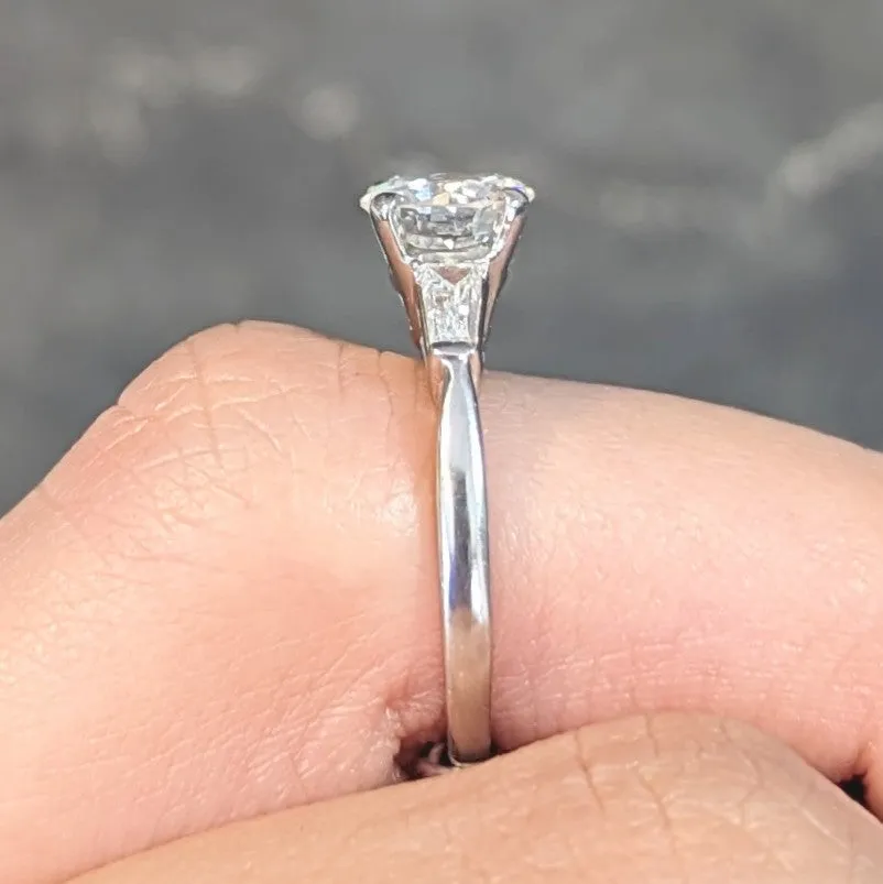 Mid-Century 1.45 CTW Round Diamond Platinum Engagement Vintage Ring GIA