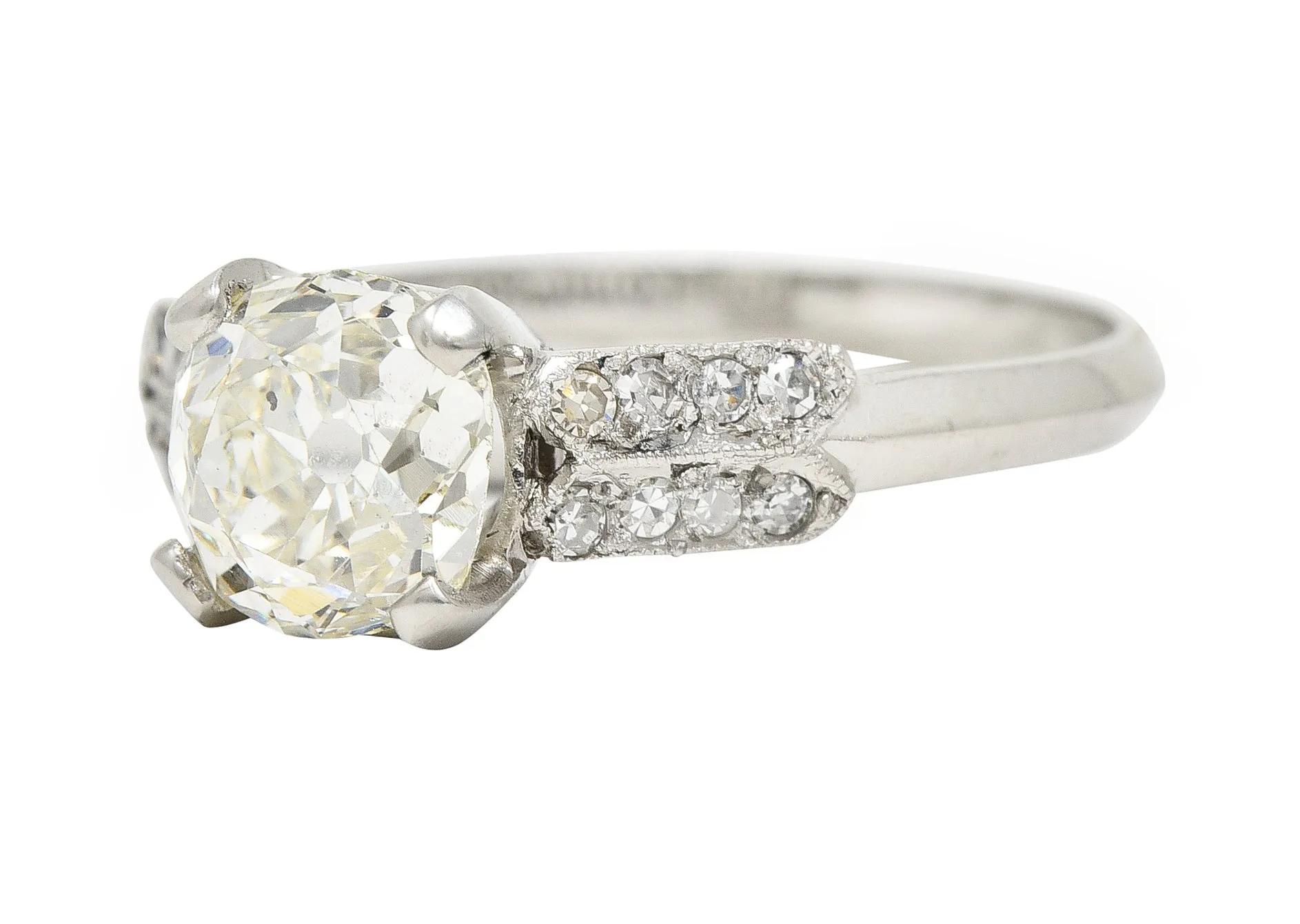 Mid-Century 1.56 CTW Old Mine Cut Diamond Platinum Knife Edge Vintage Engagement Ring