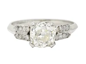 Mid-Century 1.56 CTW Old Mine Cut Diamond Platinum Knife Edge Vintage Engagement Ring