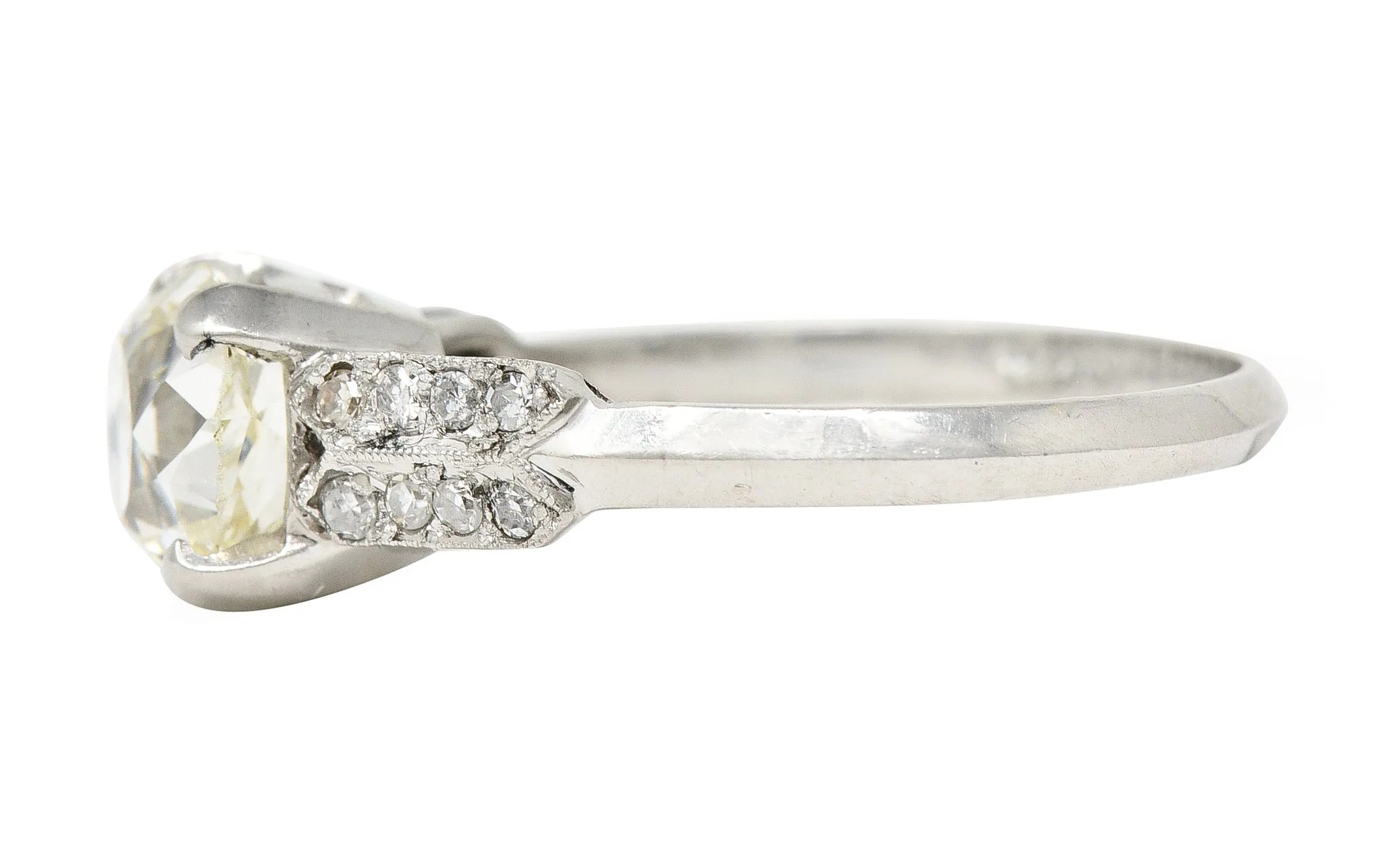 Mid-Century 1.56 CTW Old Mine Cut Diamond Platinum Knife Edge Vintage Engagement Ring