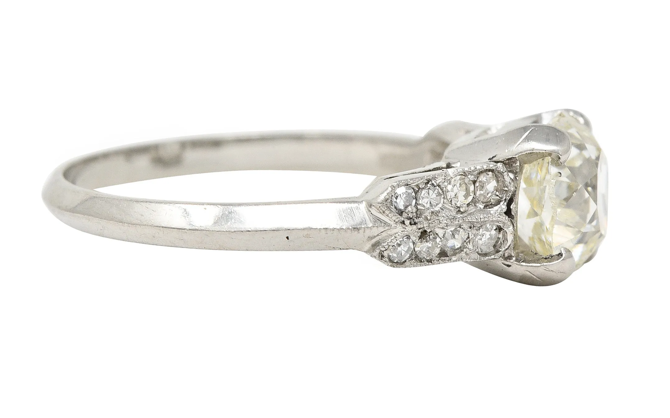 Mid-Century 1.56 CTW Old Mine Cut Diamond Platinum Knife Edge Vintage Engagement Ring