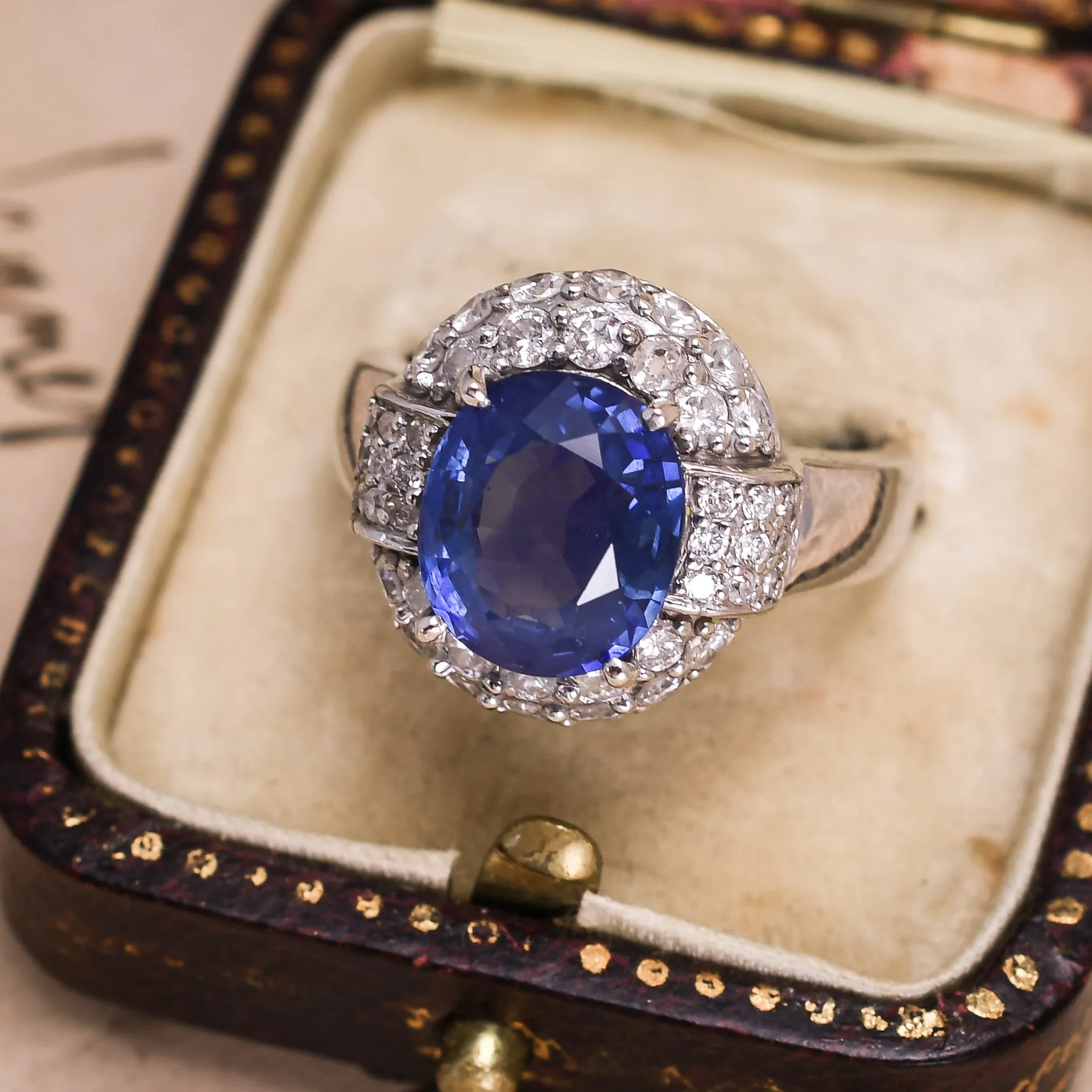 Mid-Century Cornflower Ceylon Sapphire Cluster Ring