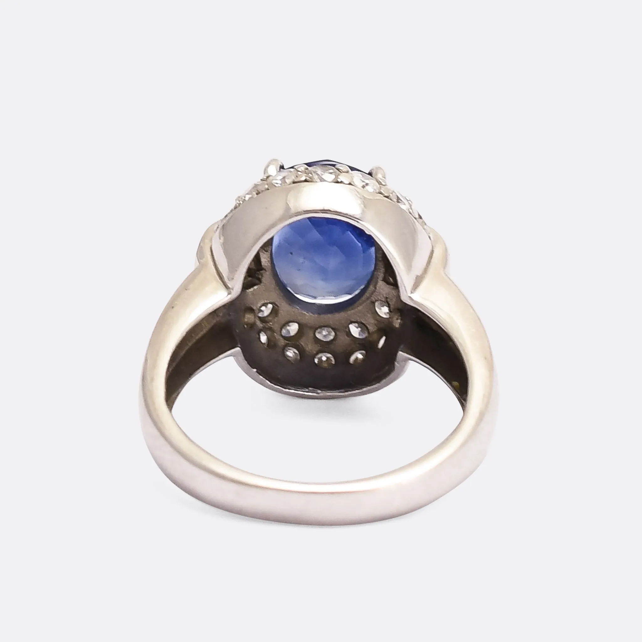 Mid-Century Cornflower Ceylon Sapphire Cluster Ring
