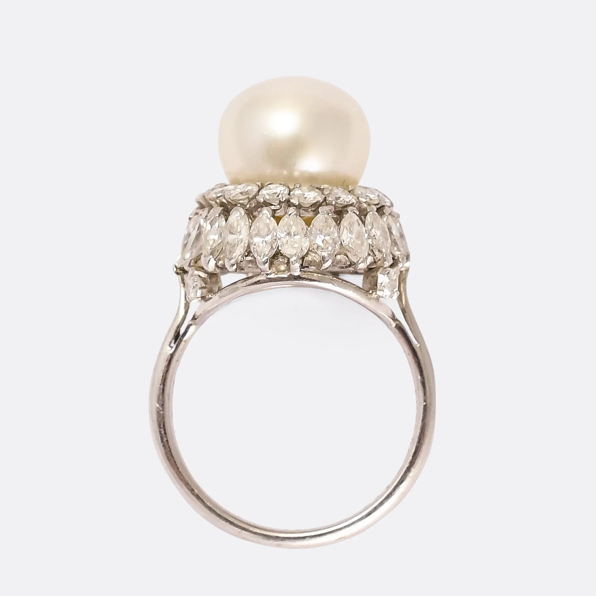 Mid-Century Pearl & Diamond Cocktail Ring