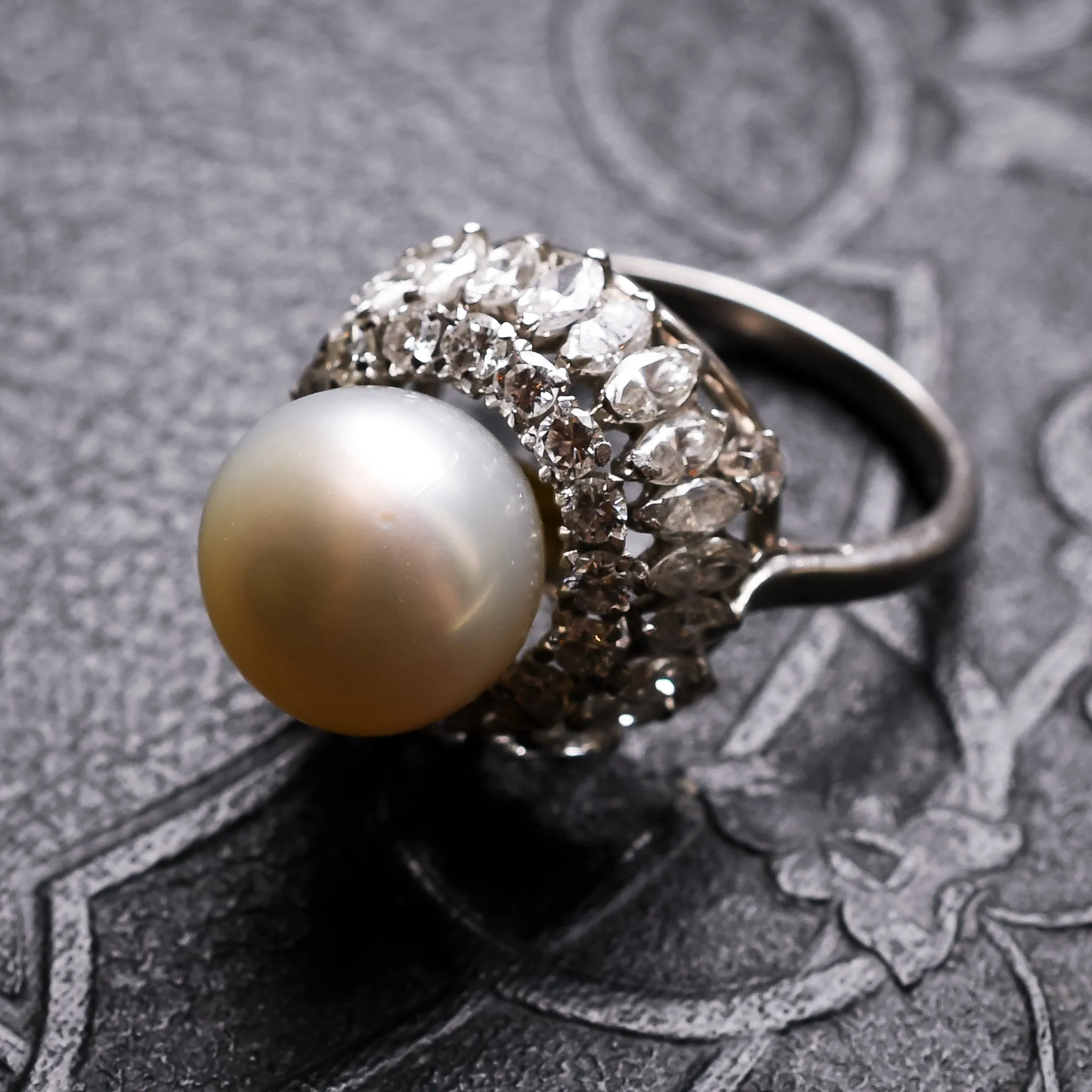 Mid-Century Pearl & Diamond Cocktail Ring