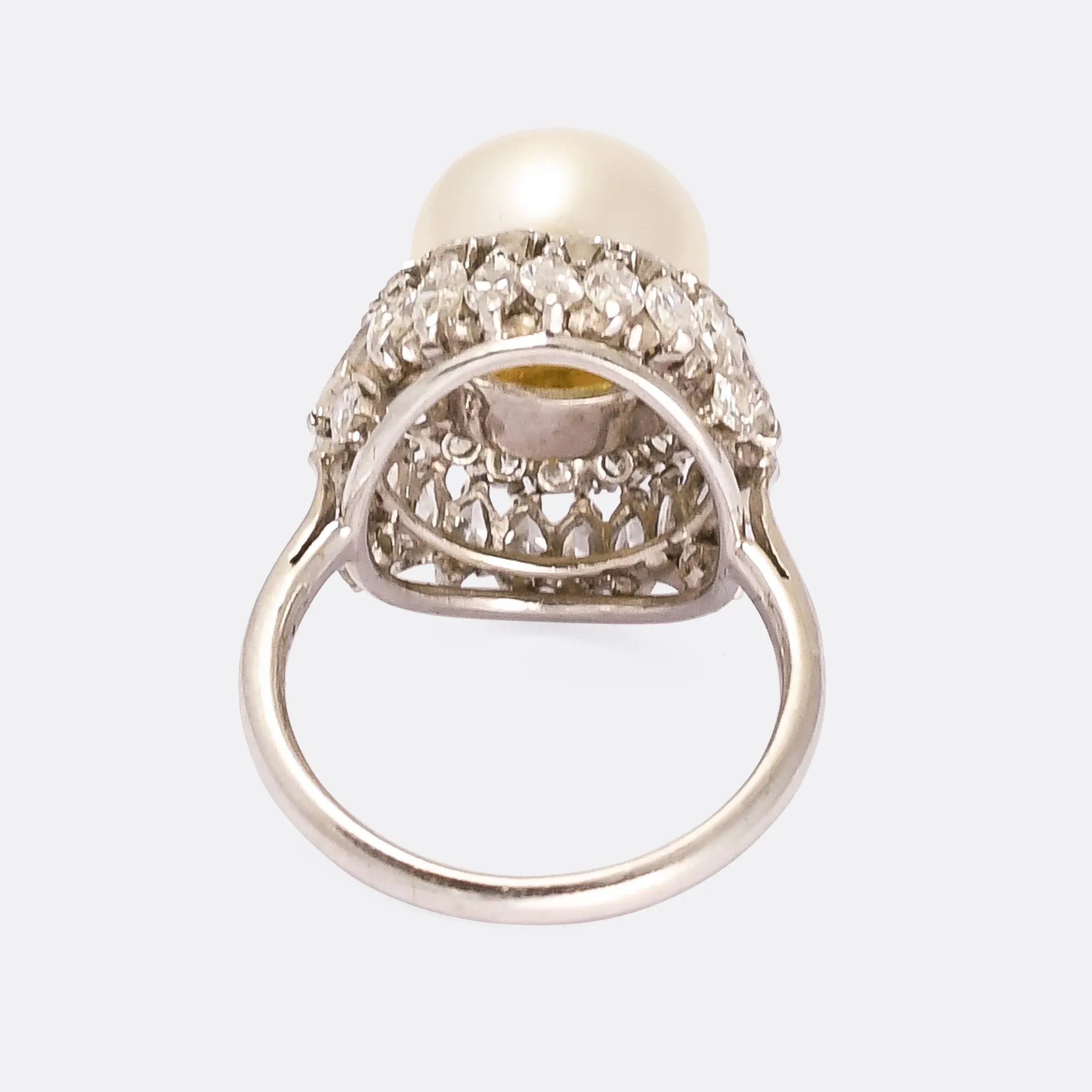 Mid-Century Pearl & Diamond Cocktail Ring