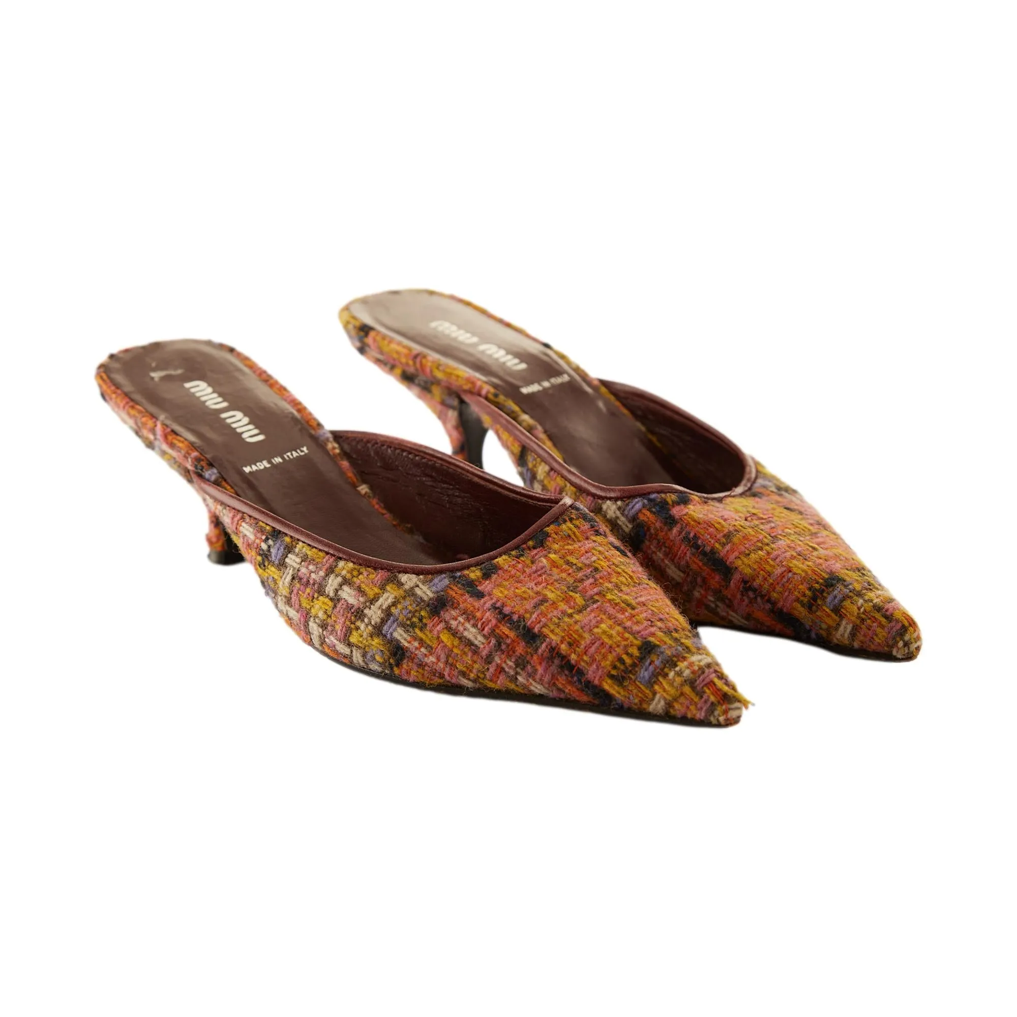 Miu Miu Plaid Tweed Kitten Heels