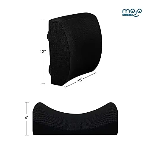 Mojorest Lumbar Support Pillow for Office Chair - Pure Memory Foam Back Cushion for Car (Black)