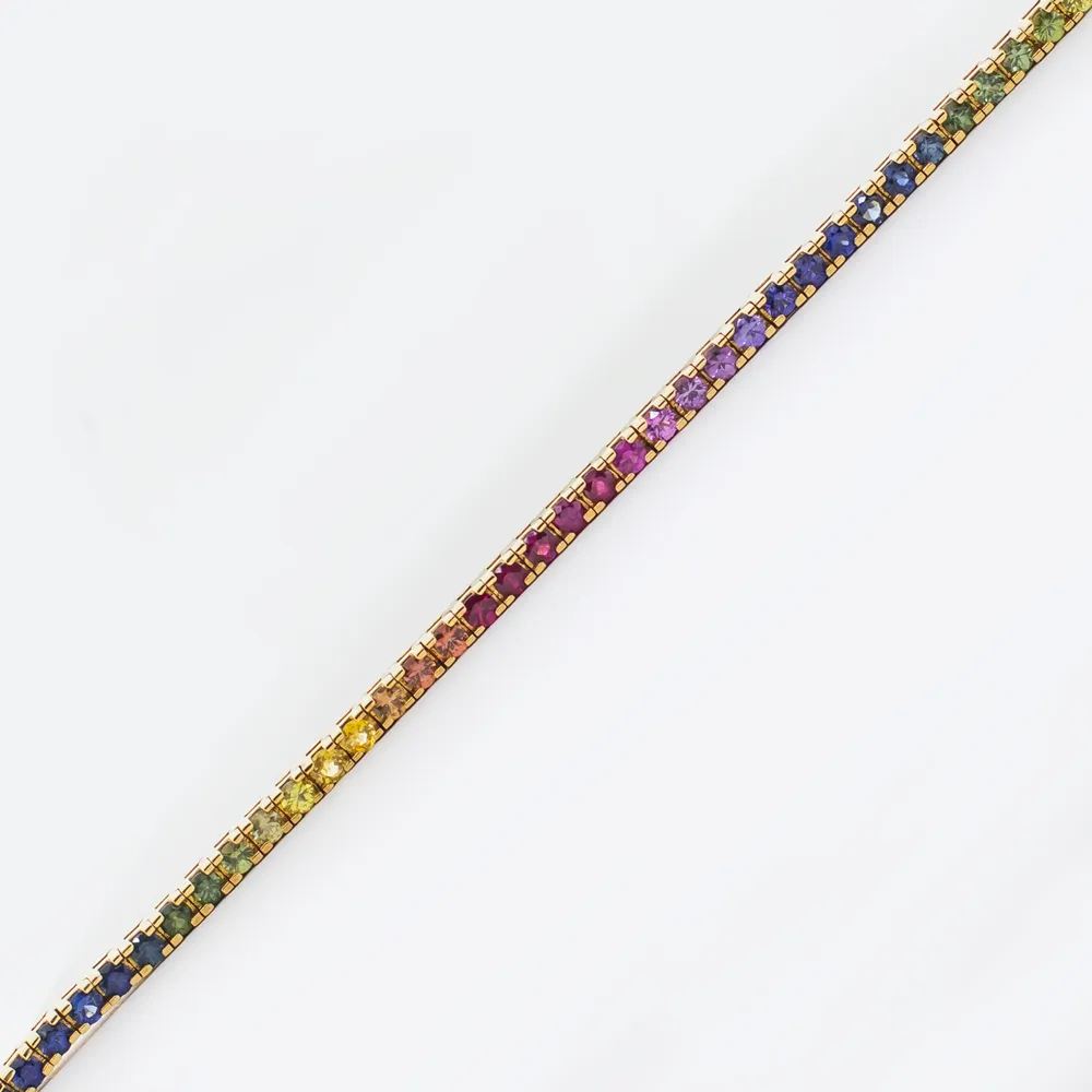 Multicolor Sapphire Tennis Bracelet - 18K Yellow Gold - 5.93ct.