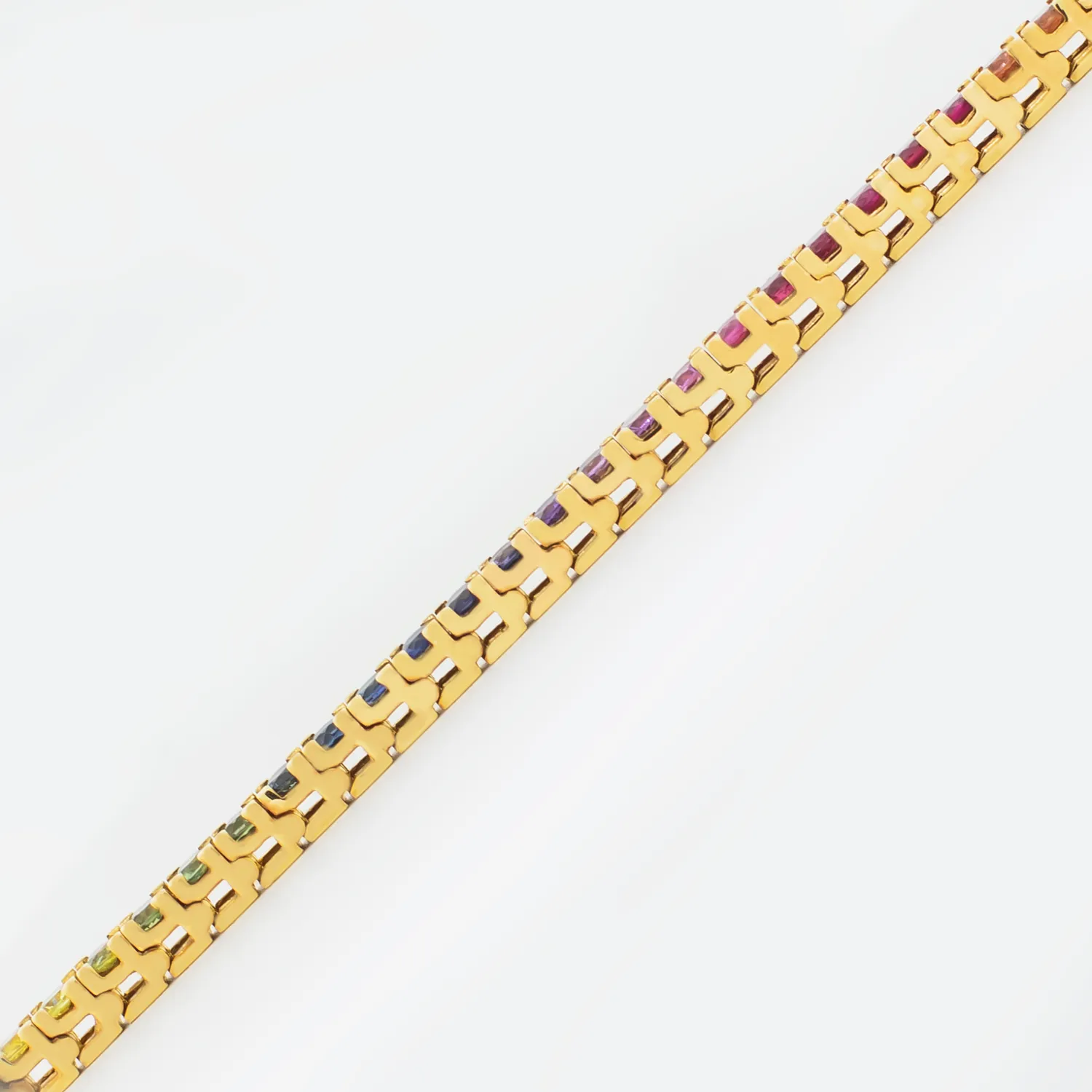 Multicolor Sapphire Tennis Bracelet - 18K Yellow Gold - 5.93ct.