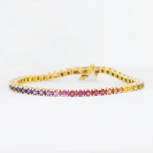 Multicolor Sapphire Tennis Bracelet - 18K Yellow Gold - 5.93ct.