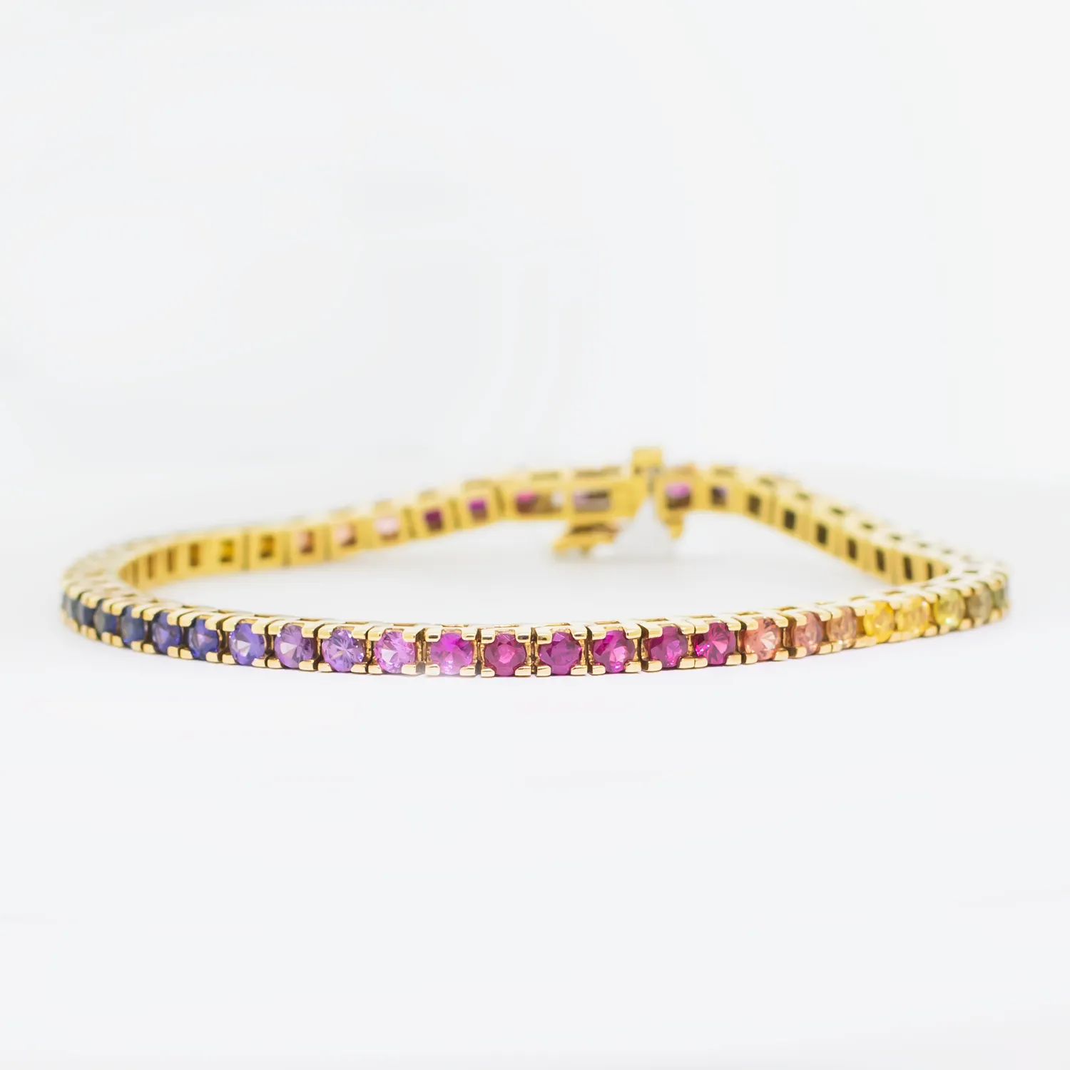 Multicolor Sapphire Tennis Bracelet - 18K Yellow Gold - 5.93ct.