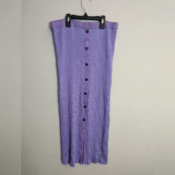 Nadaam Purple Ribbed Wool Cardigan Skirt Set Size S
