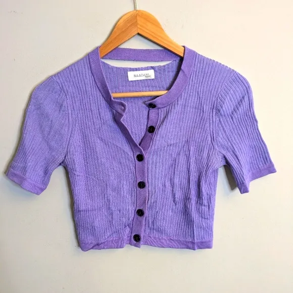 Nadaam Purple Ribbed Wool Cardigan Skirt Set Size S