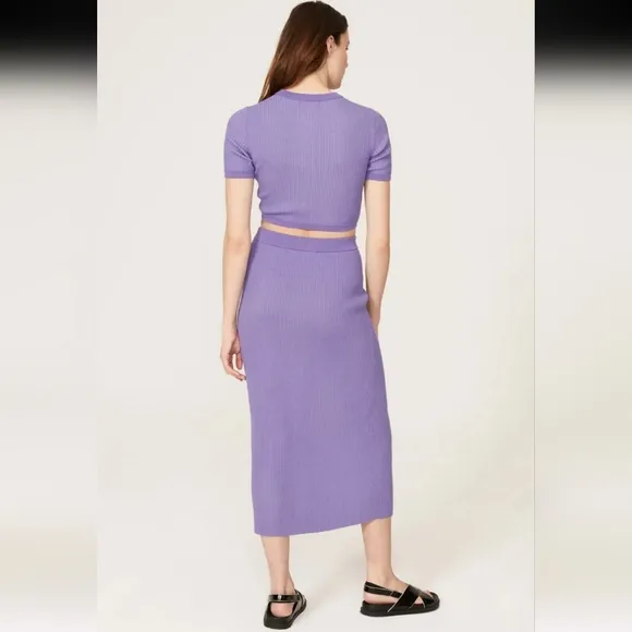Nadaam Purple Ribbed Wool Cardigan Skirt Set Size S