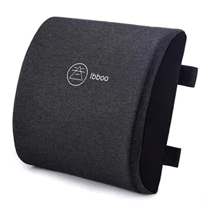 New Ibboo Lumbar Support Pillow, Ergonomic Lower Back Support Cushion with Double Straps, Upgraded 100% Memory Foam Pain Relief Lumbar Pillow with One Extra Changeable Mesh Cover for Office Chair, Car, Couch, Bed - Black & Grey