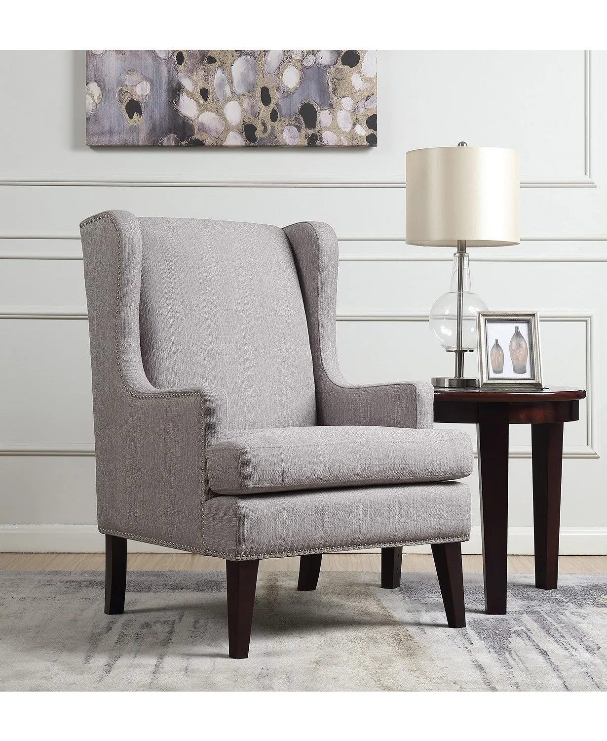NIB! Wayfair! Priyah Wingback Chair in Dark Grey with Nailhead Trim! Retail $532 w/Tax On Sale!
