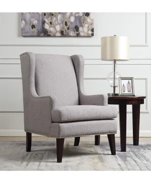 NIB! Wayfair! Priyah Wingback Chair in Dark Grey with Nailhead Trim! Retail $532 w/Tax On Sale!