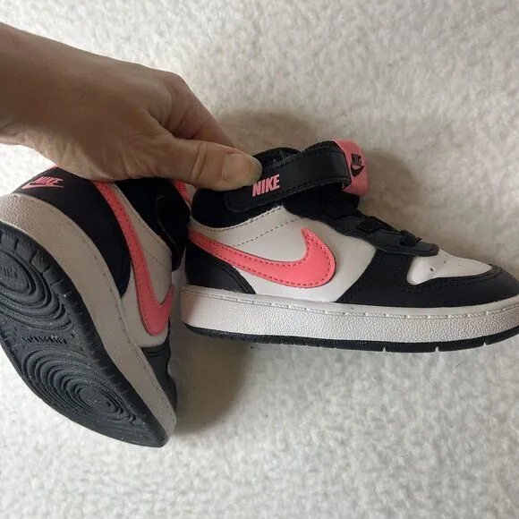 Nike Court Borough Mid 2 Size 7C Toddler White Sunset Pulse Leather Shoes