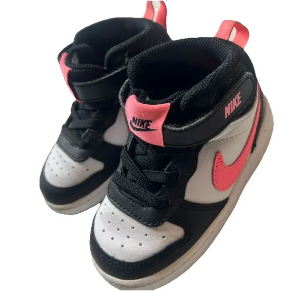 Nike Court Borough Mid 2 Size 7C Toddler White Sunset Pulse Leather Shoes