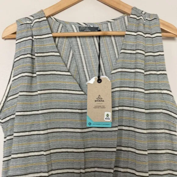 NWT Prana Ecotropics Cut Out Dress Stripe Organic Cotton Drawstring Waist Size M
