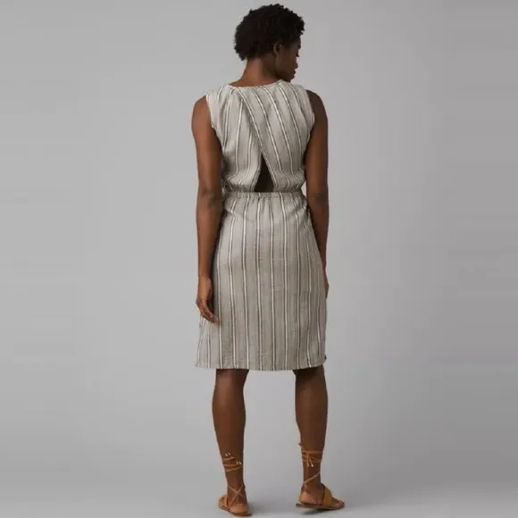 NWT Prana Ecotropics Cut Out Dress Stripe Organic Cotton Drawstring Waist Size M