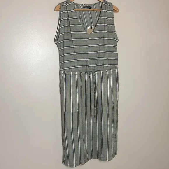 NWT Prana Ecotropics Cut Out Dress Stripe Organic Cotton Drawstring Waist Size M