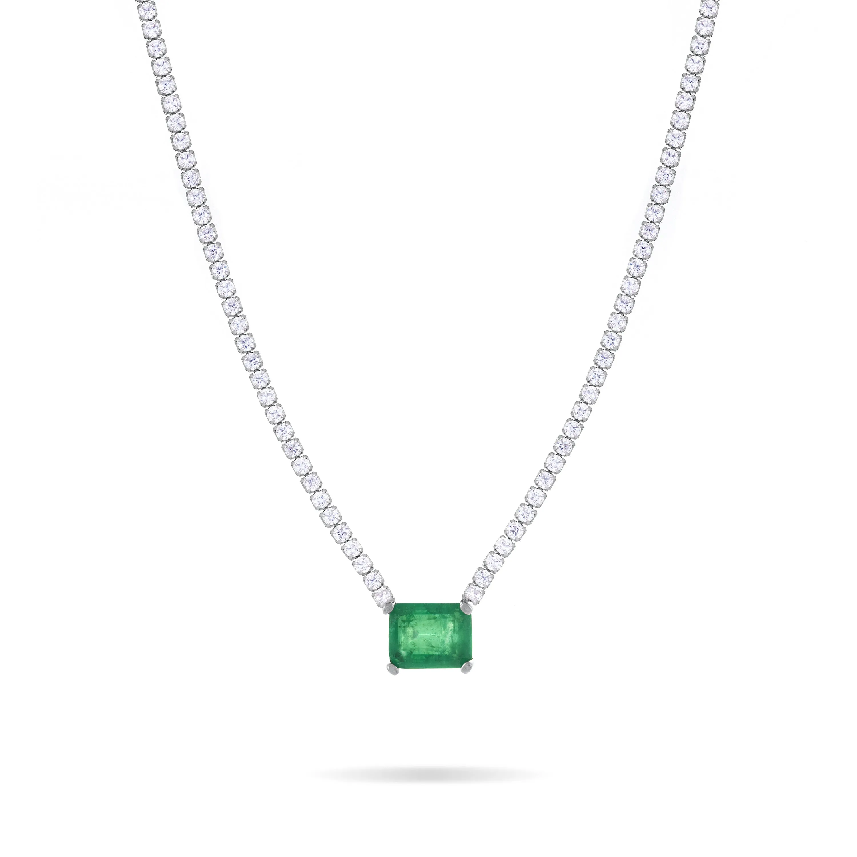 One Big Rectangle Tennis Choker - Silver Green Matt And White