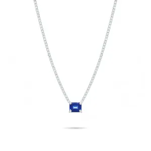 One Big Rectangle Tennis Choker - Silver Navy Blue And White